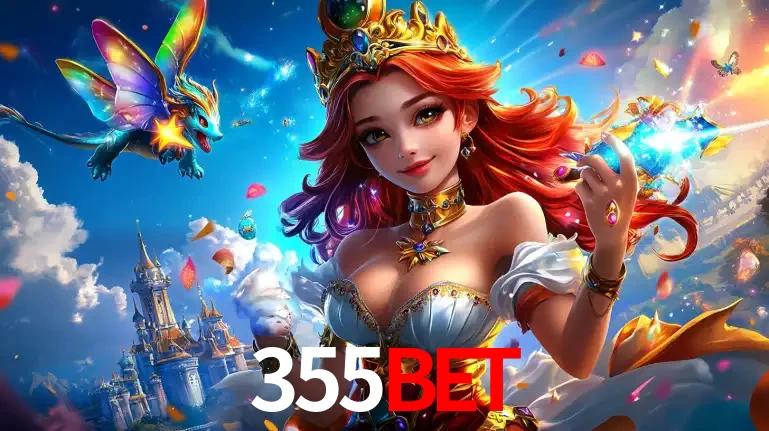 A princesa de um reino de fantasia mágico, com seu pequeno dragão, apresentando um mundo de prêmios encantados nos jogos de caça-níqueis do cassino 355BET.